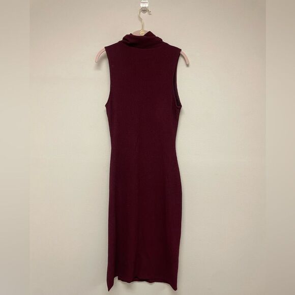 Silence + Noise Jodi Maroon Mock Neck Ribbed Bodycon Holiday Midi Dress SZ S - Picture 4 of 8